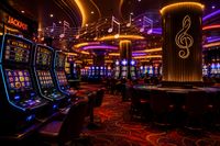 Intérieur de casino avec machines à sous et ambiance musicale influençant le comportement des joueurs
